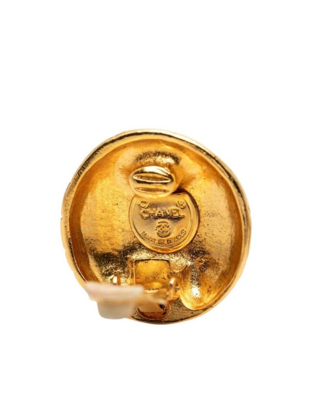 Chanel Vintage Logo Round Earrings Gold Plated - Picture 3 of 3